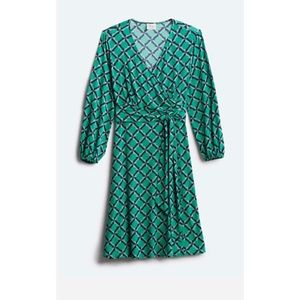 Green dress faux wrap knit dress